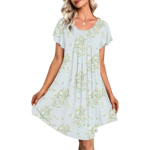 image:imageEkouaer Womens Nightgown Soft Sleepwear Pleated Sleepshirt Sleep Dress Short Sleeve Nightdress S3XLFloral Light Green