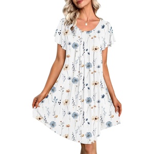 image:imageEkouaer Womens Nightgown Soft Sleepwear Pleated Sleepshirt Sleep Dress Short Sleeve Nightdress S3XLFloral White