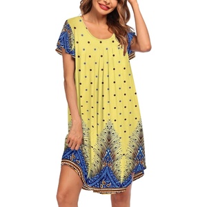 image:imageEkouaer Womens Nightgown Soft Sleepwear Pleated Sleepshirt Sleep Dress Short Sleeve Nightdress S3XLFloral Yellow