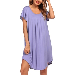 image:imageEkouaer Womens Nightgown Soft Sleepwear Pleated Sleepshirt Sleep Dress Short Sleeve Nightdress S3XLLilac