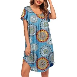 image:imageEkouaer Womens Nightgown Soft Sleepwear Pleated Sleepshirt Sleep Dress Short Sleeve Nightdress S3XLMandala