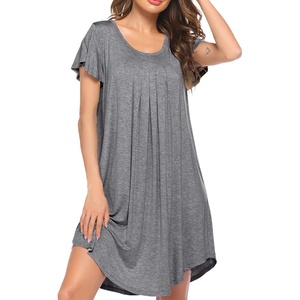 image:imageEkouaer Womens Nightgown Soft Sleepwear Pleated Sleepshirt Sleep Dress Short Sleeve Nightdress S3XLMedium Grey