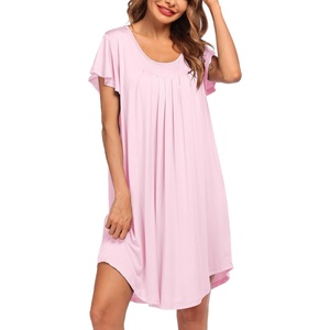 image:imageEkouaer Womens Nightgown Soft Sleepwear Pleated Sleepshirt Sleep Dress Short Sleeve Nightdress S3XLMisty Rose