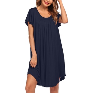 image:imageEkouaer Womens Nightgown Soft Sleepwear Pleated Sleepshirt Sleep Dress Short Sleeve Nightdress S3XLNavy Blue