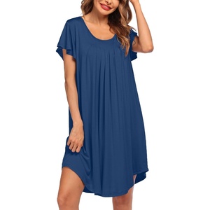 image:imageEkouaer Womens Nightgown Soft Sleepwear Pleated Sleepshirt Sleep Dress Short Sleeve Nightdress S3XLNew Blue