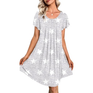 image:imageEkouaer Womens Nightgown Soft Sleepwear Pleated Sleepshirt Sleep Dress Short Sleeve Nightdress S3XLStar Print