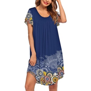 image:imageEkouaer Womens Nightgown Soft Sleepwear Pleated Sleepshirt Sleep Dress Short Sleeve Nightdress S3XLSunflower Print