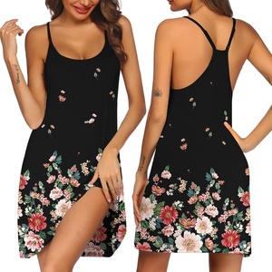 image:imageEkouaer Womens Racerback Sleeveless NightgownBlack Flower