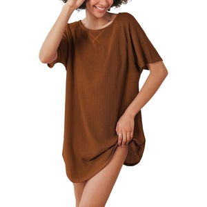 image:imageEkouaer Womens TShirt Nightgown Waffle Knit Short Sleeve Sleepshirts Comfy Casual Cover UpsBrown