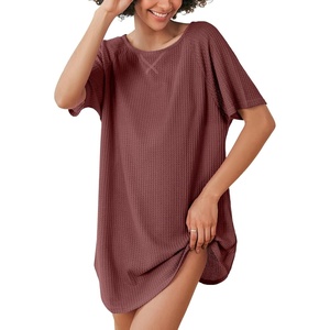 image:imageEkouaer Womens TShirt Nightgown Waffle Knit Short Sleeve Sleepshirts Comfy Casual Cover UpsPurplish Red