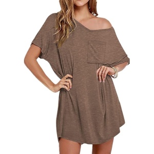 image:imageEkouaer Womens Tshirt Nightgown Cotton V Neck Sleepshirts Comfy Casual Nightshirt for WomenBrown