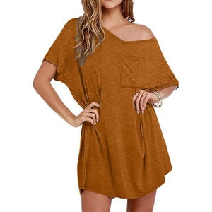image:imageEkouaer Womens Tshirt Nightgown Cotton V Neck Sleepshirts Comfy Casual Nightshirt for WomenCaramel
