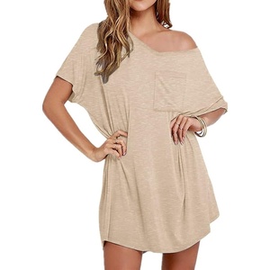 image:imageEkouaer Womens Tshirt Nightgown Cotton V Neck Sleepshirts Comfy Casual Nightshirt for WomenKhaki