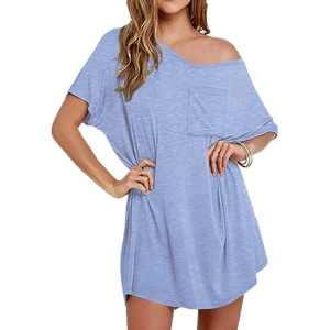 image:imageEkouaer Womens Tshirt Nightgown Cotton V Neck Sleepshirts Comfy Casual Nightshirt for WomenLight Blue