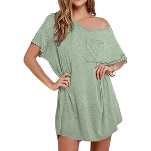 image:imageEkouaer Womens Tshirt Nightgown Cotton V Neck Sleepshirts Comfy Casual Nightshirt for WomenLight Green