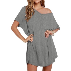 image:imageEkouaer Womens Tshirt Nightgown Cotton V Neck Sleepshirts Comfy Casual Nightshirt for WomenLight Grey