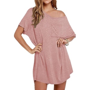 image:imageEkouaer Womens Tshirt Nightgown Cotton V Neck Sleepshirts Comfy Casual Nightshirt for WomenMisty Pink