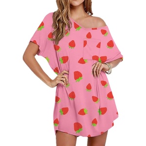 image:imageEkouaer Womens Tshirt Nightgown Cotton V Neck Sleepshirts Comfy Casual Nightshirt for WomenPink Strawberry