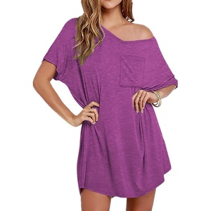 image:imageEkouaer Womens Tshirt Nightgown Cotton V Neck Sleepshirts Comfy Casual Nightshirt for WomenRose Purple