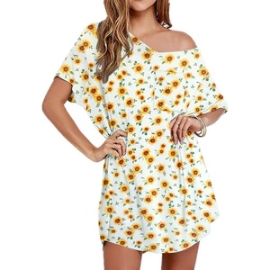 image:imageEkouaer Womens Tshirt Nightgown Cotton V Neck Sleepshirts Comfy Casual Nightshirt for WomenSunflower