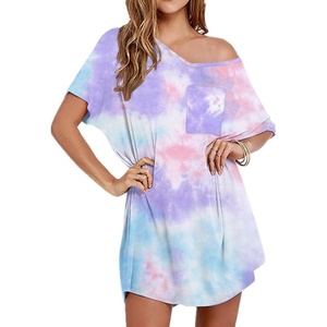 image:imageEkouaer Womens Tshirt Nightgown Cotton V Neck Sleepshirts Comfy Casual Nightshirt for WomenTie Dye
