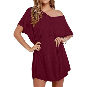 image:imageEkouaer Womens Tshirt Nightgown Cotton V Neck Sleepshirts Comfy Casual Nightshirt for WomenWine Red