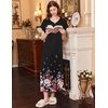 image:imageEkouaer Long Nightgown Womens Loungewear Short Sleeve Sleepwear Full Length Sleep Shirt with PocketsBlack Floral