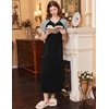 image:imageEkouaer Long Nightgown Womens Loungewear Short Sleeve Sleepwear Full Length Sleep Shirt with PocketsBlackGrey