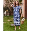 image:imageEkouaer Long Nightgown Womens Loungewear Short Sleeve Sleepwear Full Length Sleep Shirt with PocketsBlue Bohemian Flowers