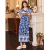 image:imageEkouaer Long Nightgown Womens Loungewear Short Sleeve Sleepwear Full Length Sleep Shirt with PocketsBlue Bohemian Flowers
