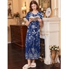 image:imageEkouaer Long Nightgown Womens Loungewear Short Sleeve Sleepwear Full Length Sleep Shirt with PocketsBlue Ethnic Flower