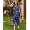 image:imageEkouaer Long Nightgown Womens Loungewear Short Sleeve Sleepwear Full Length Sleep Shirt with PocketsBlue Ethnic Flower