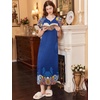image:imageEkouaer Long Nightgown Womens Loungewear Short Sleeve Sleepwear Full Length Sleep Shirt with PocketsBlue Floral