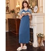 image:imageEkouaer Long Nightgown Womens Loungewear Short Sleeve Sleepwear Full Length Sleep Shirt with PocketsBlueGrey