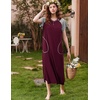 image:imageEkouaer Long Nightgown Womens Loungewear Short Sleeve Sleepwear Full Length Sleep Shirt with PocketsFuchsiaGrey