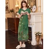 image:imageEkouaer Long Nightgown Womens Loungewear Short Sleeve Sleepwear Full Length Sleep Shirt with PocketsGreen Ethnic Style