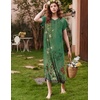 image:imageEkouaer Long Nightgown Womens Loungewear Short Sleeve Sleepwear Full Length Sleep Shirt with PocketsGreen Ethnic Style