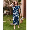 image:imageEkouaer Long Nightgown Womens Loungewear Short Sleeve Sleepwear Full Length Sleep Shirt with PocketsNavy Leaves