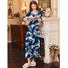 image:imageEkouaer Long Nightgown Womens Loungewear Short Sleeve Sleepwear Full Length Sleep Shirt with PocketsNavy Leaves