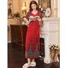 image:imageEkouaer Long Nightgown Womens Loungewear Short Sleeve Sleepwear Full Length Sleep Shirt with PocketsRed Ethnic Print