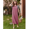 image:imageEkouaer Long Nightgown Womens Loungewear Short Sleeve Sleepwear Full Length Sleep Shirt with PocketsRedGrey