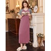 image:imageEkouaer Long Nightgown Womens Loungewear Short Sleeve Sleepwear Full Length Sleep Shirt with PocketsRedGrey