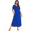image:imageEkouaer Long Nightgown Womens Loungewear Short Sleeve Sleepwear Full Length Sleep Shirt with PocketsSnorkel Blue