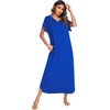 image:imageEkouaer Long Nightgown Womens Loungewear Short Sleeve Sleepwear Full Length Sleep Shirt with PocketsSnorkel Blue