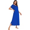 image:imageEkouaer Long Nightgown Womens Loungewear Short Sleeve Sleepwear Full Length Sleep Shirt with PocketsSnorkel Blue