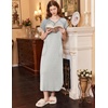 image:imageEkouaer Long Nightgown Womens Loungewear Short Sleeve Sleepwear Full Length Sleep Shirt with PocketsWhite Grey Stripe