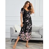 image:imageEkouaer Long Nightgowns for Women Plus Size House Dress Short Sleeve Night Gown Pleated Full Length Loungwear S4XLBlack Flower