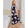image:imageEkouaer Long Nightgowns for Women Plus Size House Dress Short Sleeve Night Gown Pleated Full Length Loungwear S4XLBlack Pink Flowers