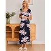 image:imageEkouaer Long Nightgowns for Women Plus Size House Dress Short Sleeve Night Gown Pleated Full Length Loungwear S4XLBlack Pink Flowers