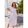 image:imageEkouaer Long Nightgowns for Women Plus Size House Dress Short Sleeve Night Gown Pleated Full Length Loungwear S4XLGreen Tiedye